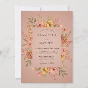 Mustard Coral Peony Wedding Invitation