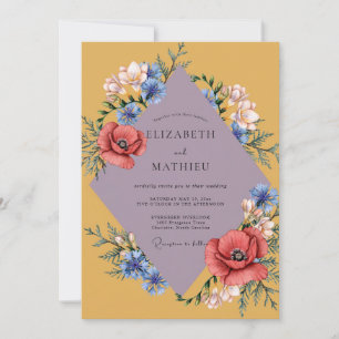Mustard Coral Poppy Wedding Invitation