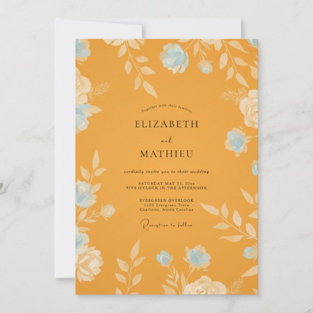 Mustard Cornflower Bloom Wedding Invitation (Front)
