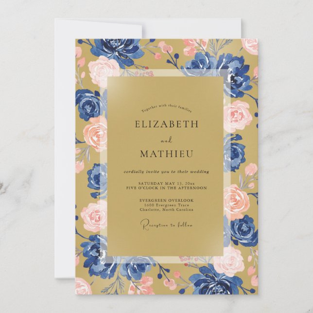 Mustard Cornflower Peony Wedding Invitation (Front)