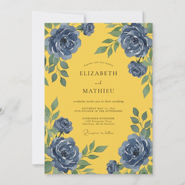 Mustard Cornflower Petal Wedding Invitation (Front)