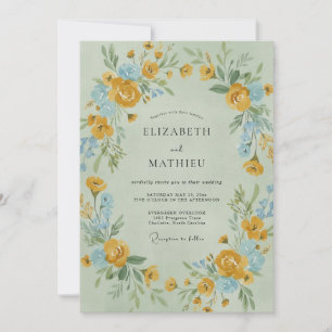 Mustard Cornflower Wreath Wedding Invitation
