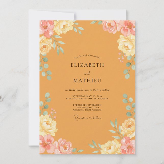 Mustard Cream Peony Wedding Invitation (Front)
