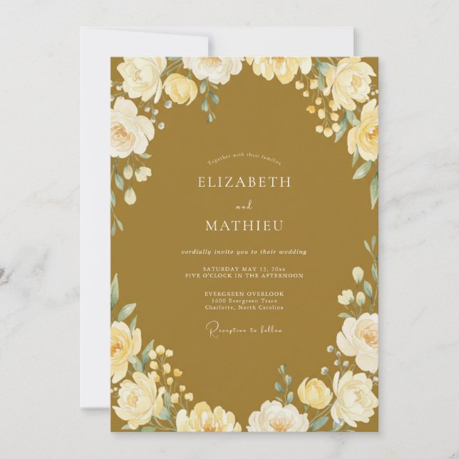 Mustard Cream Petal Wedding Invitation (Front)