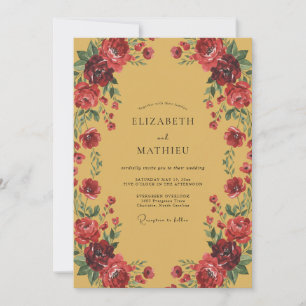 Mustard Crimson Painted Wedding Invitation