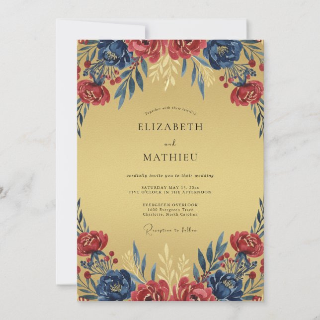 Mustard Crimson Wildflower Wedding Invitation (Front)