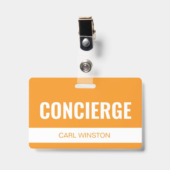 Mustard Custom Hotel Concierge Employee ID Badge (Front with Clip)