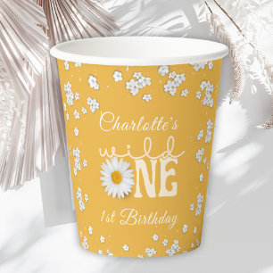 Mustard Daisy Wild One 1st Birthday  Paper Cups