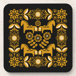 Mustard Dala Swedish Horse Print Coaster