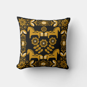 Mustard Dala Swedish Horse Print Cushion