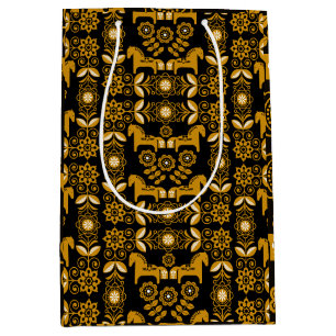 Mustard Dala Swedish Horse Print Medium Gift Bag