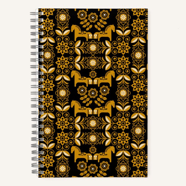 Mustard Dala Swedish Horse Print Notebook (Front)