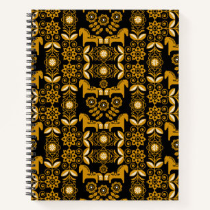 Mustard Dala Swedish Horse Print Notebook