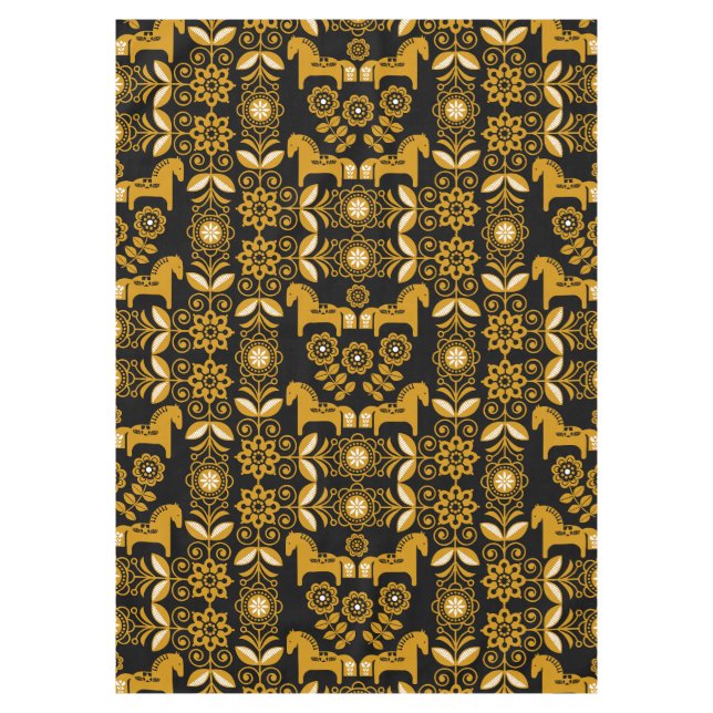 Mustard Dala Swedish Horse Print Tablecloth (Front)