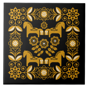 Mustard Dala Swedish Horse Print Tile