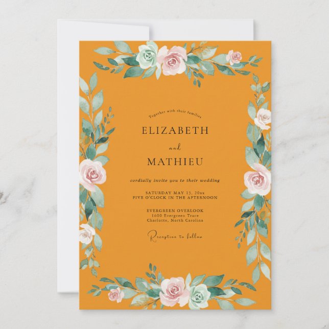 Mustard Dusty Pink Petal Wedding Invitation (Front)