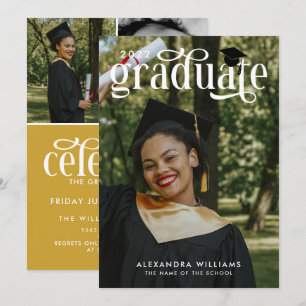 Mustard Elegant White Overlay Photo Graduate Invitation