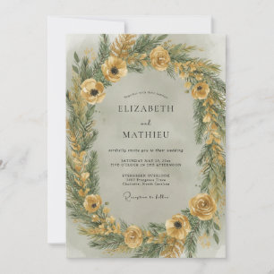 Mustard Evergreen Winter Wedding Invitation