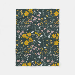 Mustard Floral Beetles & Bees Bohemian Wildflowers Fleece Blanket