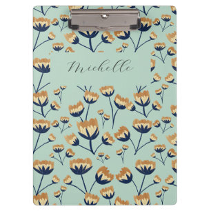Mustard Floral Blooms on Slate Blue Background Clipboard