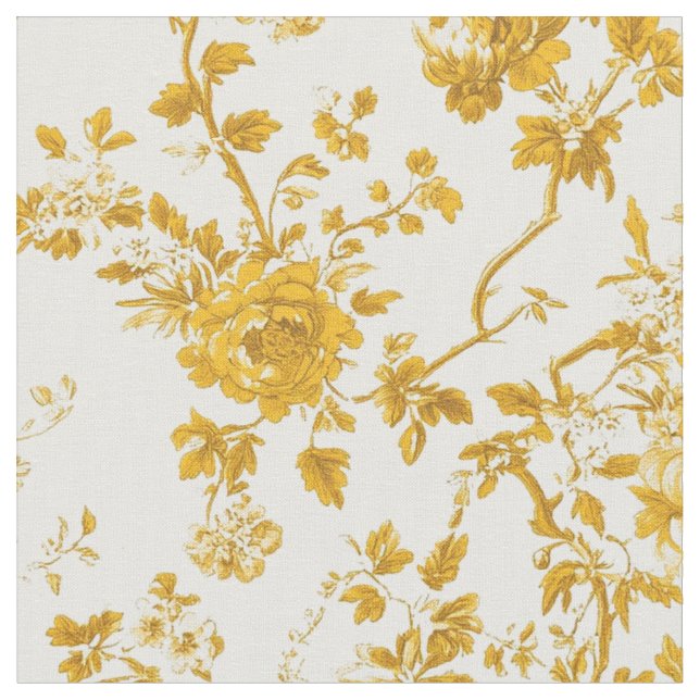 Mustard Floral Branches Fabric (Close Up)