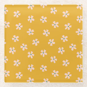 Mustard floral: vintage ditsy blender glass coaster