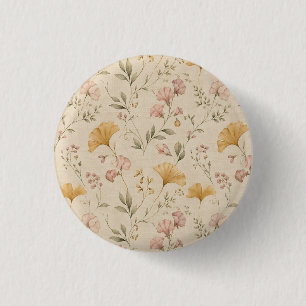 Mustard Floral Vintage Vine Botanical Throw Blanke 3 Cm Round Badge