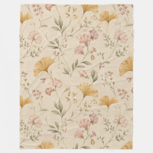 Mustard Floral Vintage Vine Botanical Throw Blanke Fleece Blanket