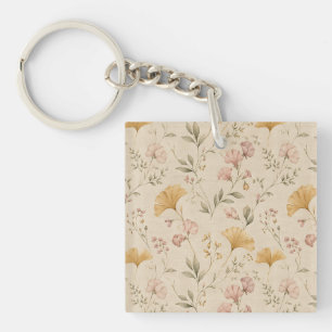 Mustard Floral Vintage Vine Botanical Throw Blanke Key Ring