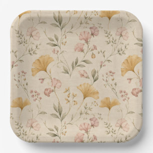Mustard Floral Vintage Vine Botanical Throw Blanke Paper Plate