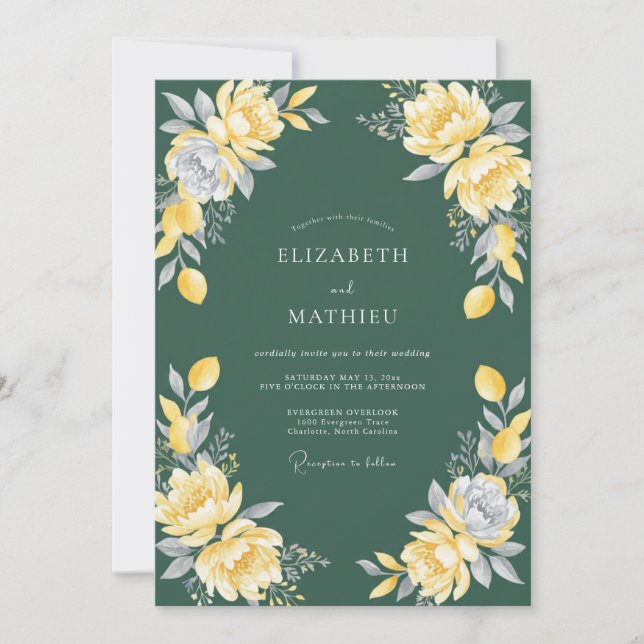 Mustard Gold Citrus Eucalyptus Wedding Invitation (Front)