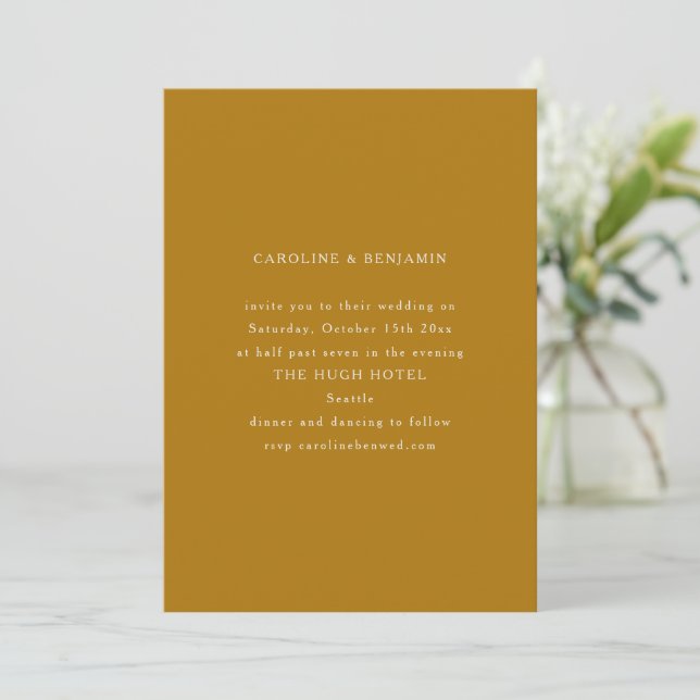 Mustard Gold Classic Serif Minimalist Wedding Invitation (Standing Front)