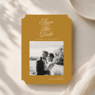 Mustard Gold Editorial Photo Save the Date Card