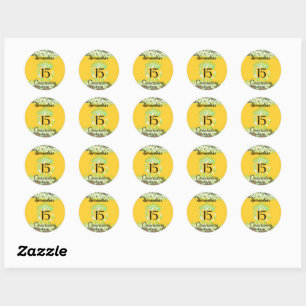 Mustard Gold Elegant Quinceanera Celebration Classic Round Sticker
