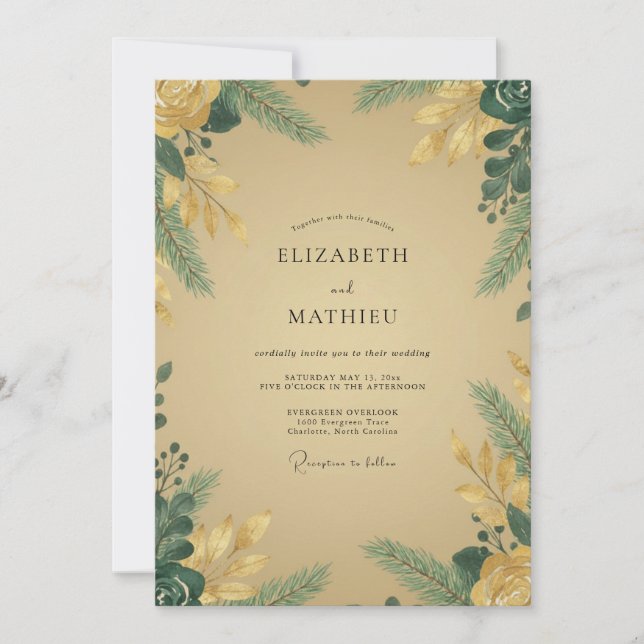 Mustard Gold Foliage Eucalyptus Wedding Invitation (Front)