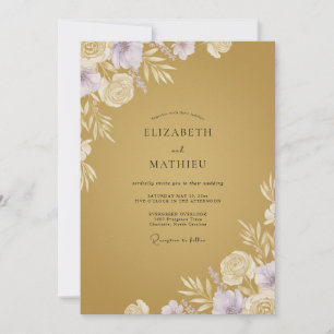 Mustard Gold Lilac Foliage Eucalyptus Wedding Invitation