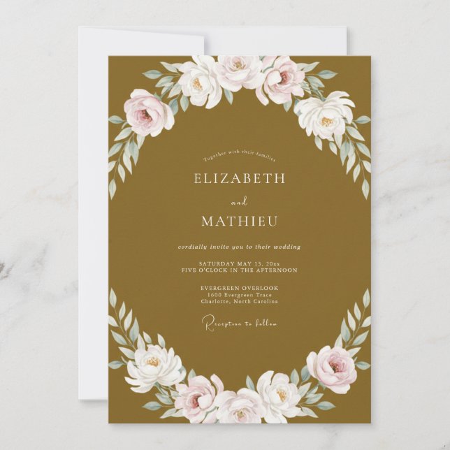 Mustard Gold Painted Foliage Wedding Invitation (Front)