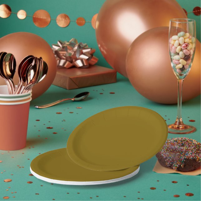 mustard-gold paper plate features a simple (Multi)