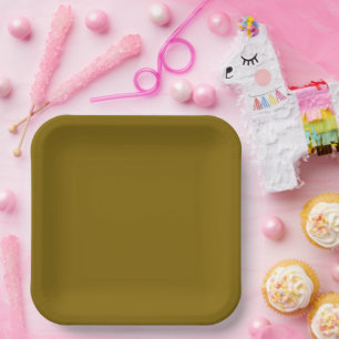 mustard-gold paper plate features a simple