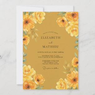 Mustard Gold Peony Wedding Invitation
