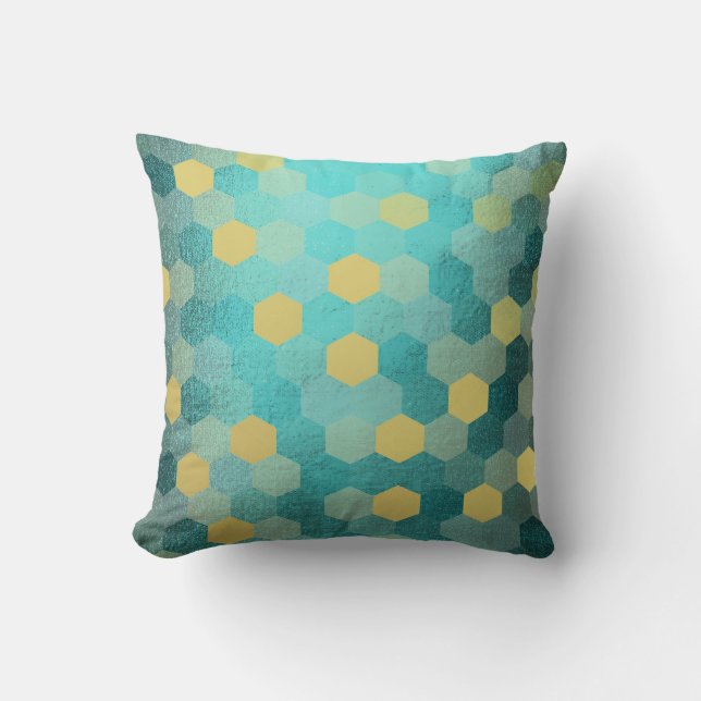 Mustard Gold Purple Teal Grey Honeycumb IT- DESIGN Cushion (Front)