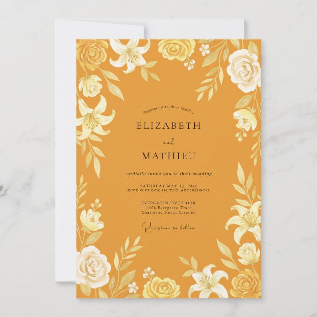 Mustard Golden Lily Wedding Invitation (Front)