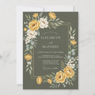 Mustard Golden Ranunculus Eucalyptus Wedding Invitation