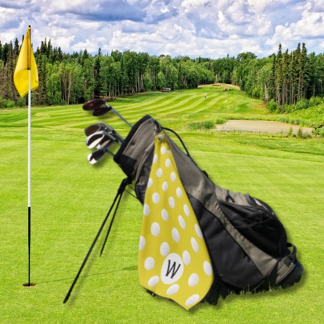 Mustard Golf Ball Pattern Monogram Personalised Towel (Creator Uploaded)