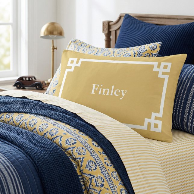 Mustard Greek Key Monogram Standard Pillow Case (Creator Uploaded)
