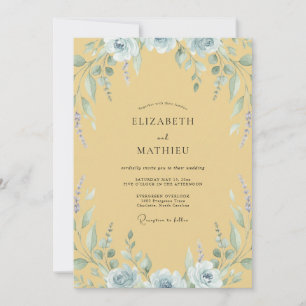 Mustard Grey Foliage Eucalyptus Wedding Invitation