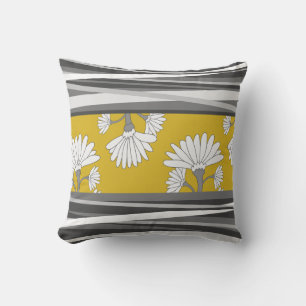 Mustard Greyscale Abstract Floral Cushion