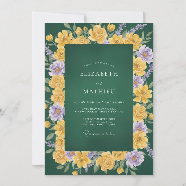 Mustard Lavender Ranunculus Eucalyptus Wedding Invitation (Front)