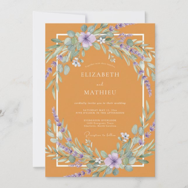 Mustard Lavender Wildflower Wedding Invitation (Front)