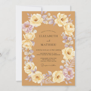 Mustard Lilac Peony Wedding Invitation